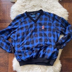 Sunderland of Scotland Falcon’s Fire Golf Club plaid pullover v neck lightweight